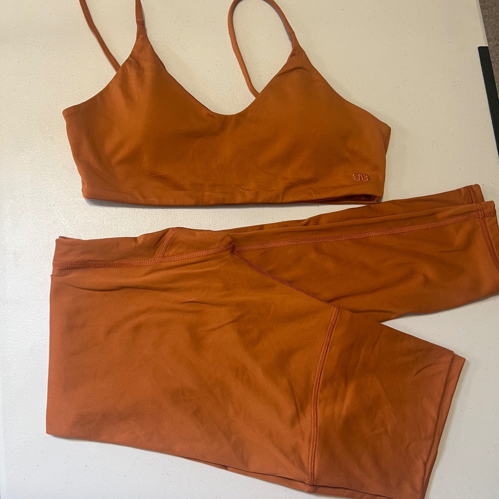 Albion Fit Womens Activewear Matching Set Leggings Sports Bra Rust Orange M